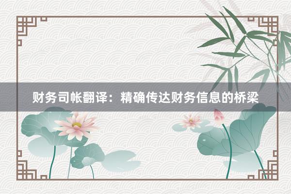 财务司帐翻译：精确传达财务信息的桥梁
